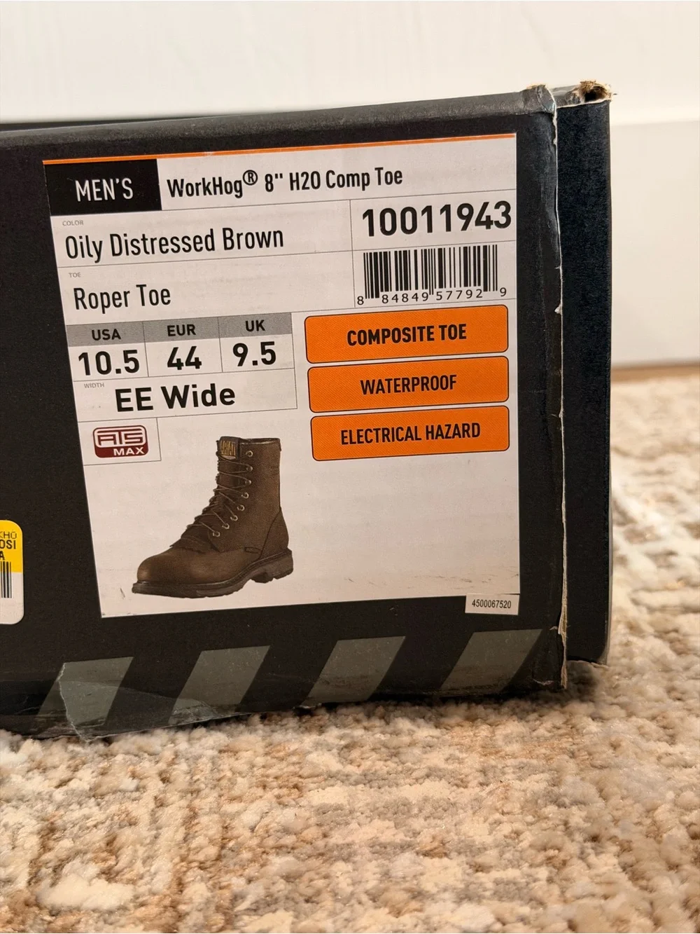ARIAT WorkHog H2O Size 10.5 EE Brown Comp Toe 8